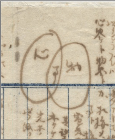 1893 年 12 月 21~24 日 付土宜法龍宛書(『全集 7』 p.145)左の楕円に「心」、 右の楕円に「物」、二つの 楕円が交わるところに 「事」と描かれている、い わゆる「事の学」の図